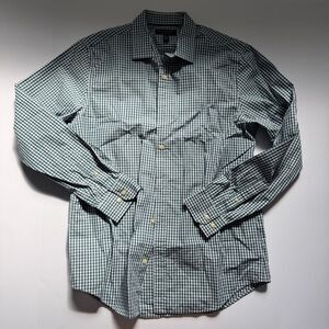 Banana Republic Non-Iron Tailored Slim Fit Teal/White Plaid Size Medium